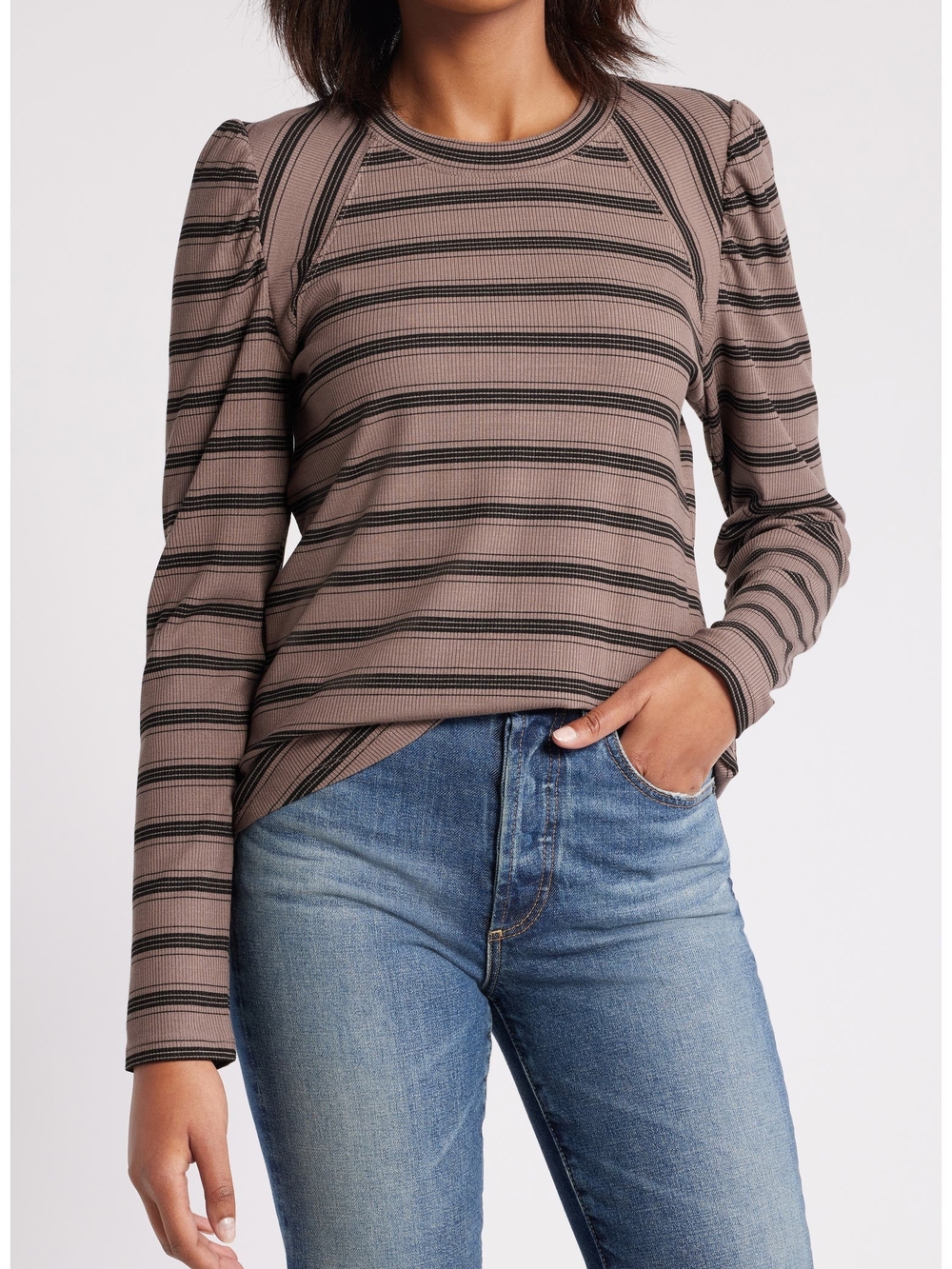 WIT & WISDOM Stripe Puff Shoulder Knit Top XS Like New